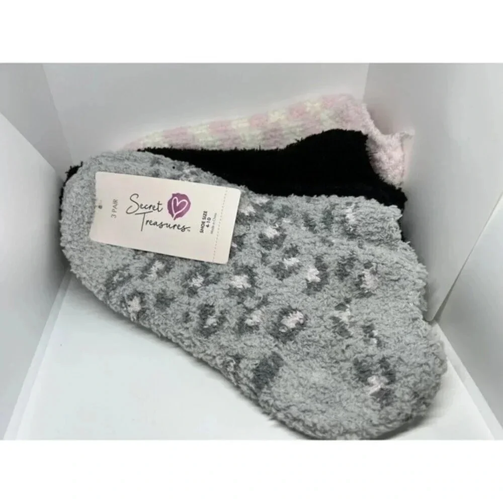 Secret Treasures Women's Leopard Low Cut Cozy Socks, 3 Pair Shoe Size‎ 4-10​​​
